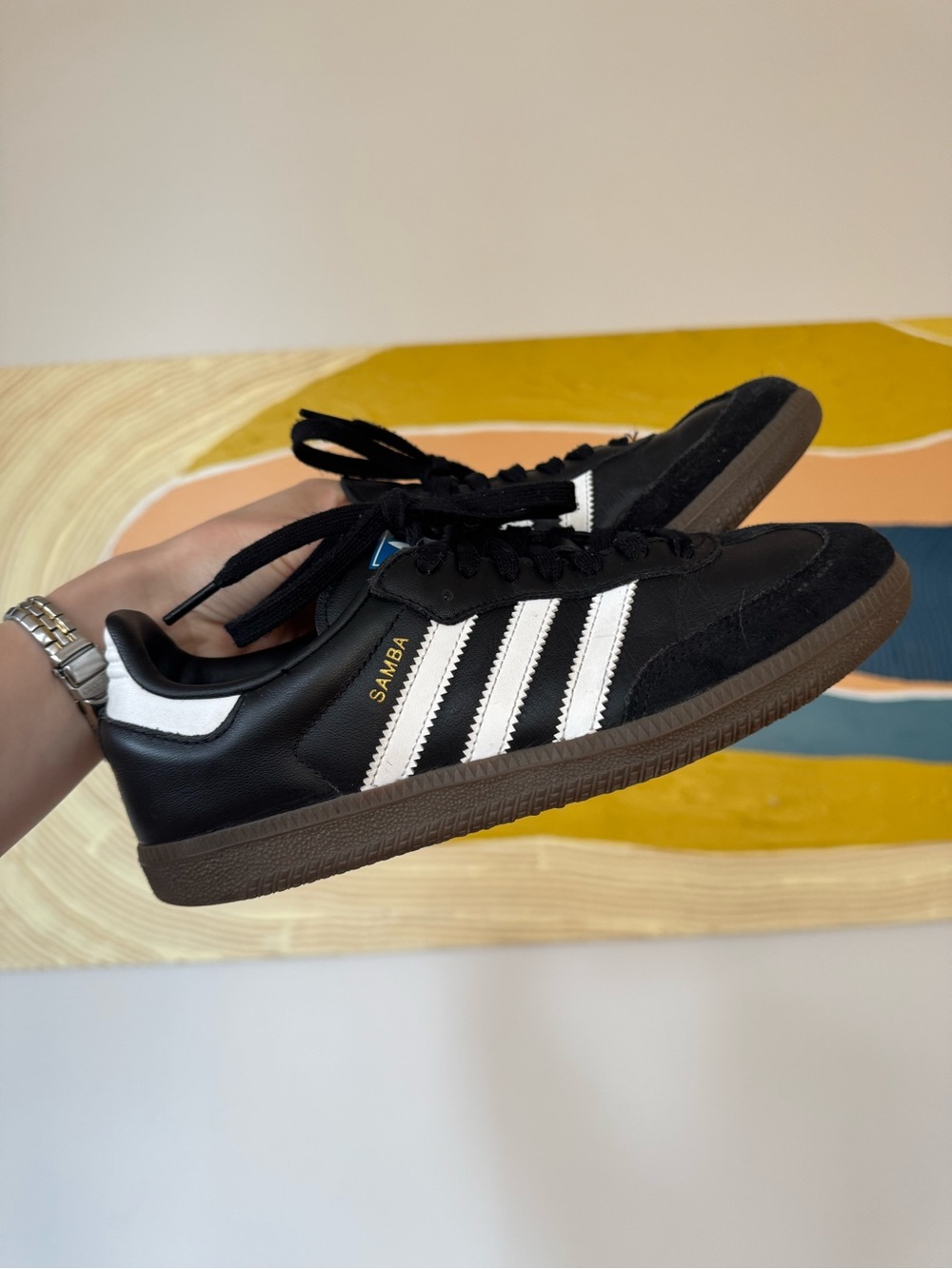 adidas Samba Women's Black with White Stripes Leather Sneakers